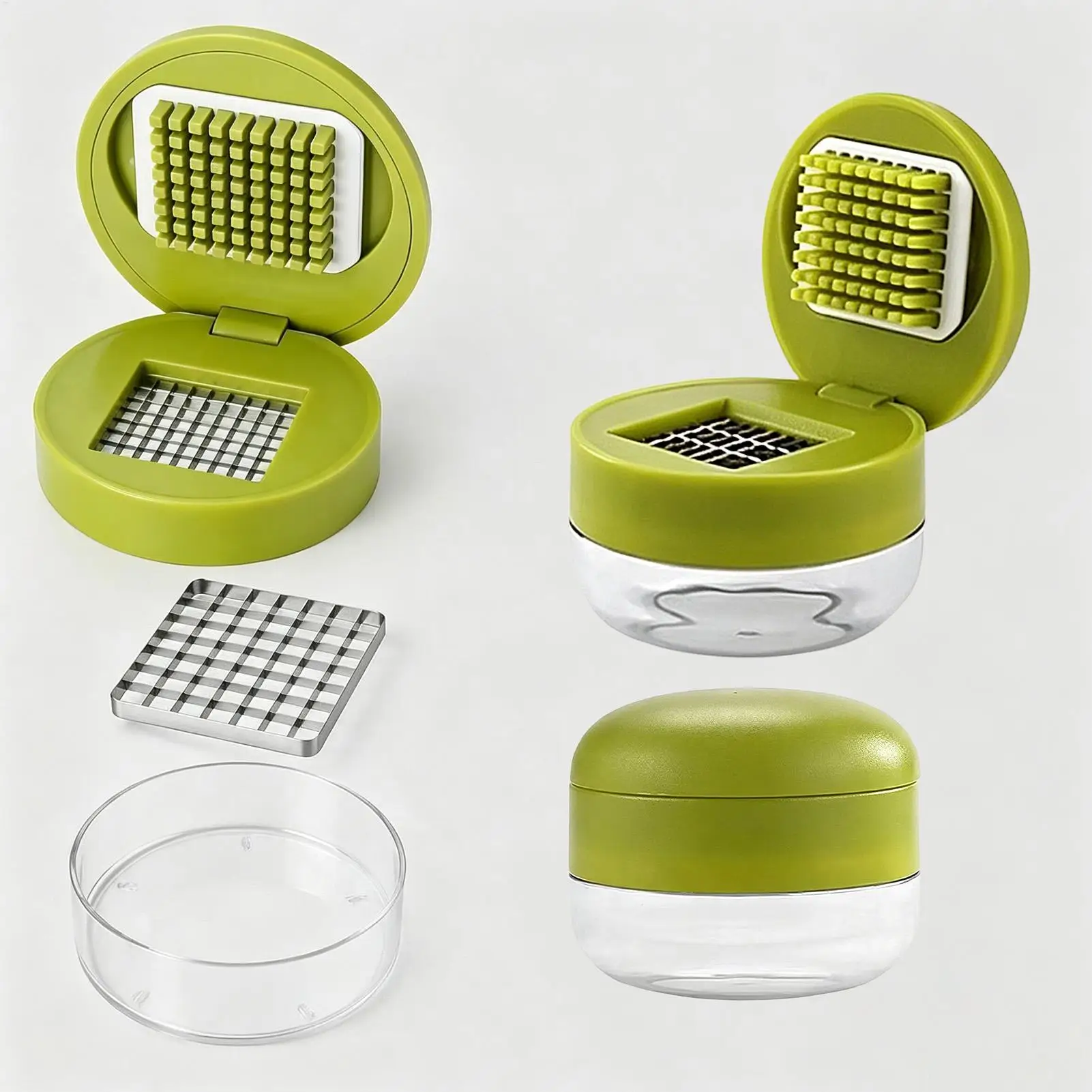 2-in-1 Garlic Press & Slicer With Storage Container, Manual Stainless Steel Mincer Grinder, Ergonomic Handheld Kitchen Tool