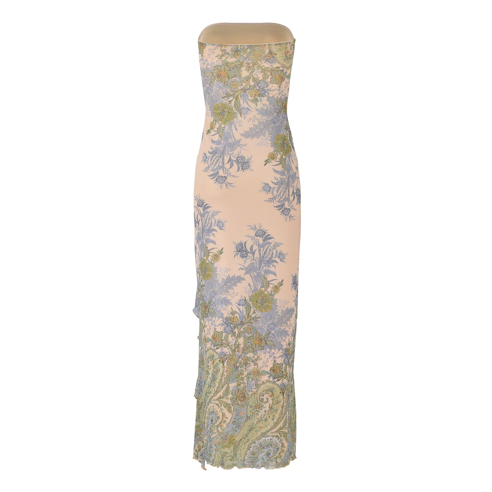 Robe longue à imprimé floral pour femmes, tenue de cocktail, sans bretelles, fendue, dos nu, boîte de nuit, été