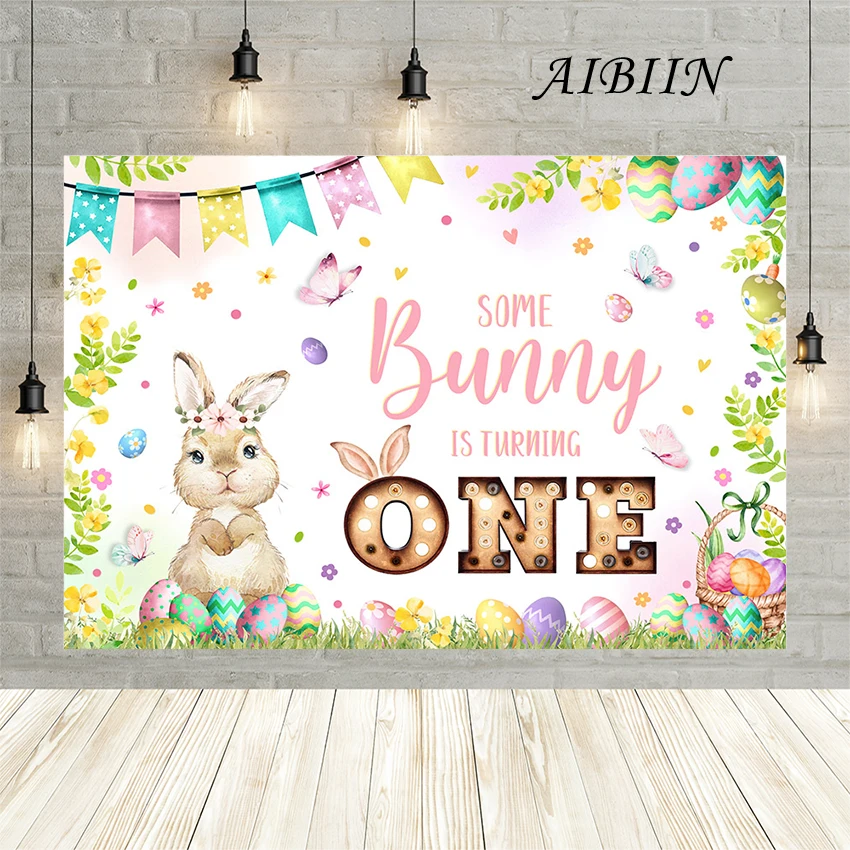 

AIBIIN Happy Birthday Backdrop Customizable Age Cute Rabbit Portrait Backdrop Studio Prop Photography Background Decoration