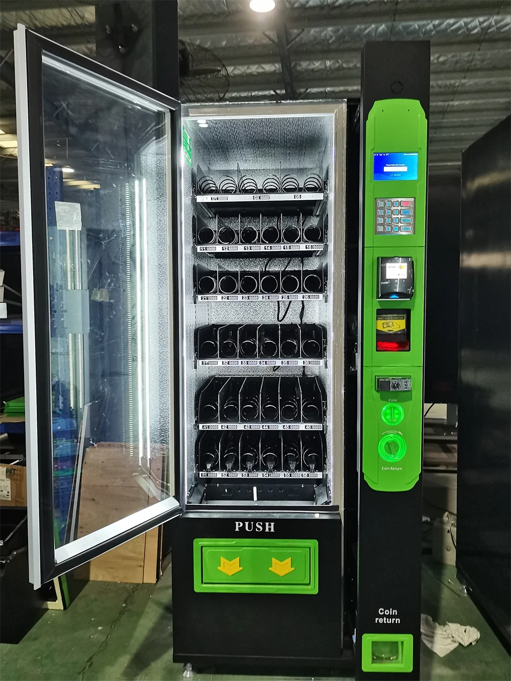 Máquina de Venda Personalizável com Sistema de Resfriamento de 10 Compartimentos e Tela Touch de 10,1 Polegadas para Lanches e Bebidas