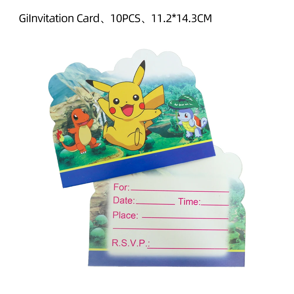 Cartoon Party Supplies Pokemon Greeting Card Single-Page Invitation Card For Kid Pikachu Birthday Party Wedding Supply 10pcs