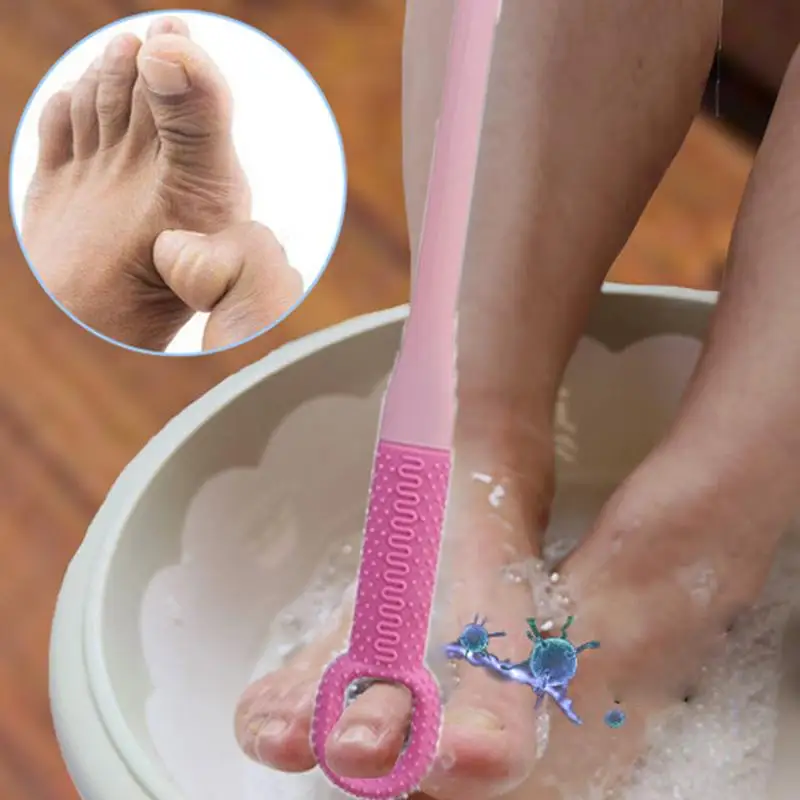 Toe Scrubber Long Handle Soft Skin Exfoliation Lotion Applicator Silicone Bristles Between Toe Cleaning Brush Foot Scrubber For