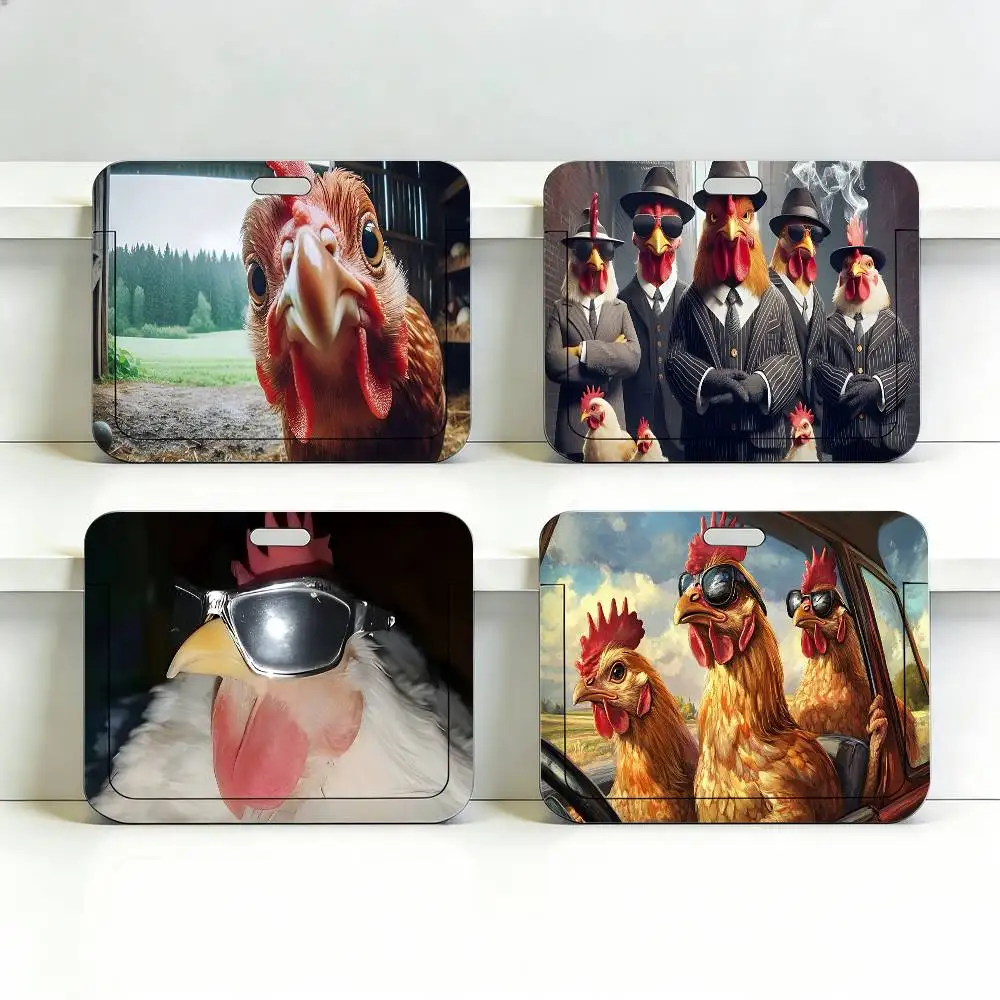 Funny Chicken G Transparent Card Holder Employee Plastic Slide Cover Lanyard Work Business ID Bag Bus