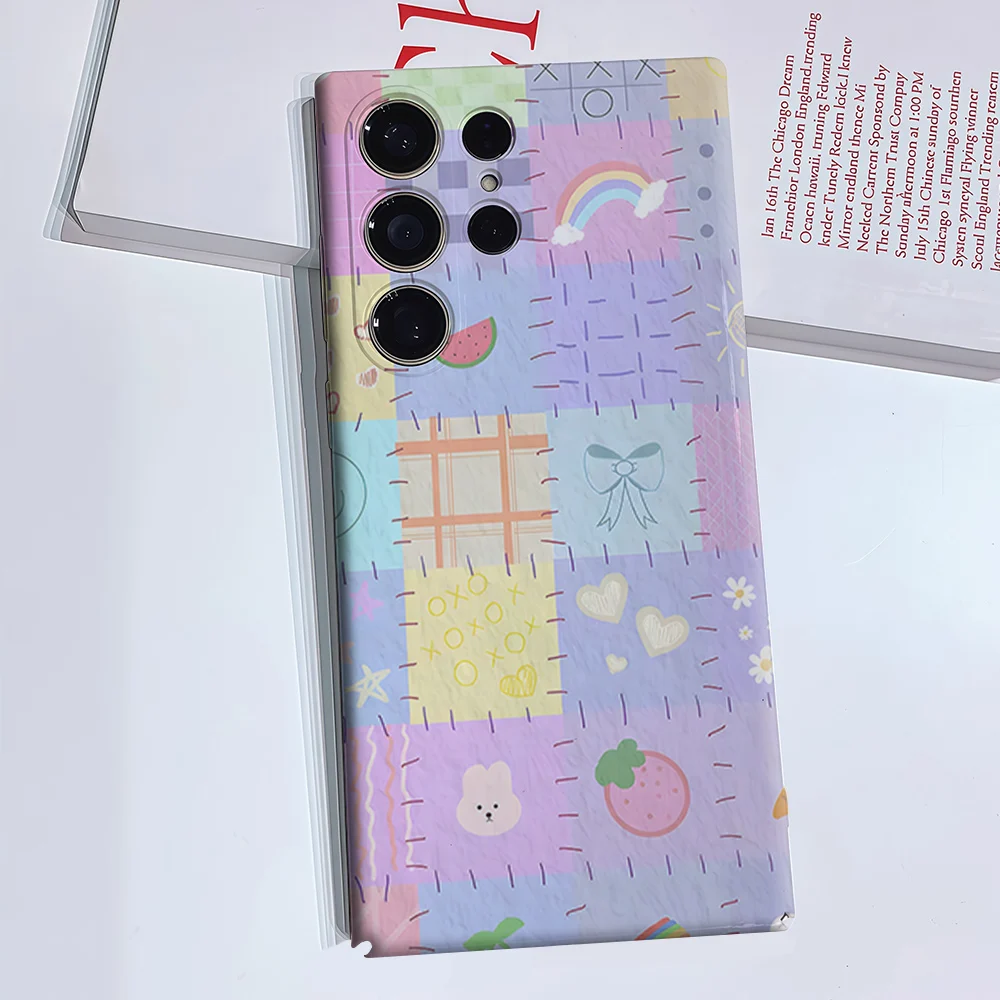 Cute Patchwork Doodle For Samsung Galaxy S26 S25 S24 A56 A36 Dual Layer Luxury Fashion Full Lens Protective Case