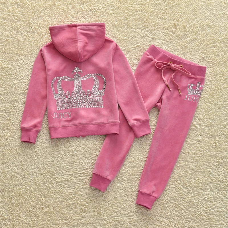 Juicy Girls Velvet Tracksuit Clothing Set Fall/Winter Children’s Sweatshirt and Long Pencil Pants Two Piece Set Kids Suits