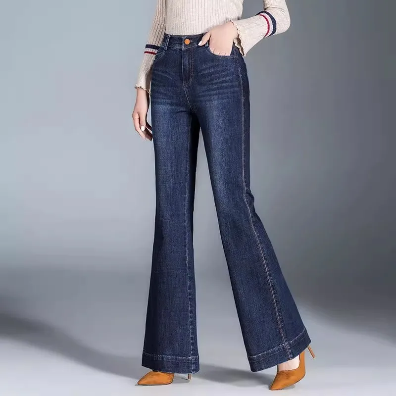 Autumn Winter High Waist Flare Pants For Women Korean Wide Leg Jeans New Large Size Female Denim Trousers Temperament Jeans Pant