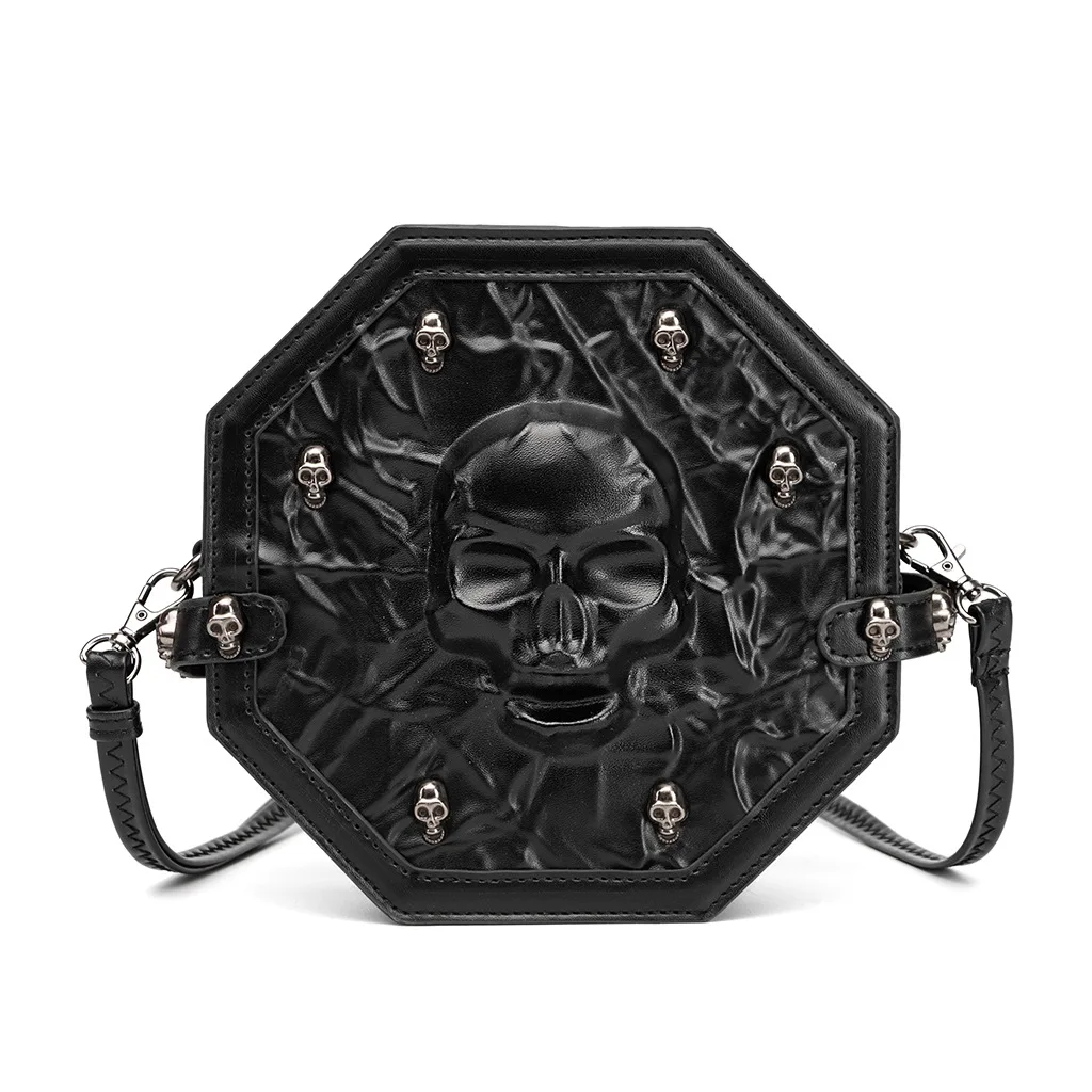 

Gothic Punk Metal Skull Embossed Handbag Crossbody Phone Case Single Shoulder Bag Dark Series Leather Bag British Style