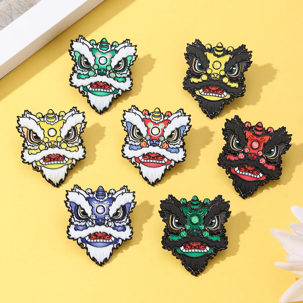 China-Chic Lion Rising Brooch Spring Festival Gift Exquisite Five Tiger General Lion Head Badge Celebration and Wealth Gifts