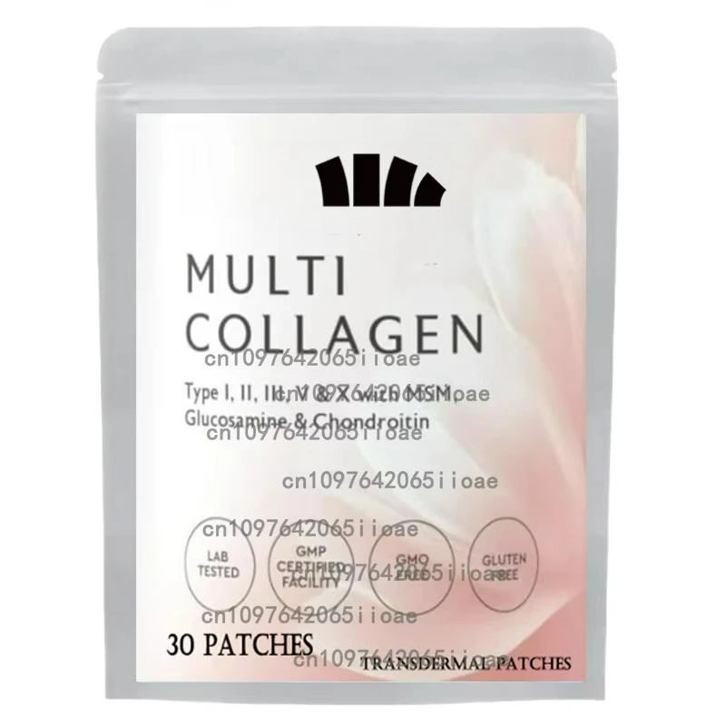 

30 Patches Multi-Collagen Peptides Transdermal Patches Types I, II, II, V & X, Supports Healthy Skin and Nails, Gut Health