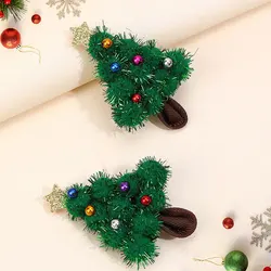 2Pcs Christmas Tree Hairpins Faux Fur Hair Clips For Baby Girls Glitter Bead Barrettes Headdress Kids Headwear Hair Accessories