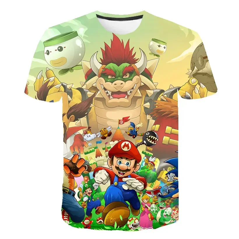 Summer T-shirt  Super Mario bros T-shirt Kids Harajuku Fashion Casual T-Shirt Boy Girls Polyester Summer Men Women Short Sleeve