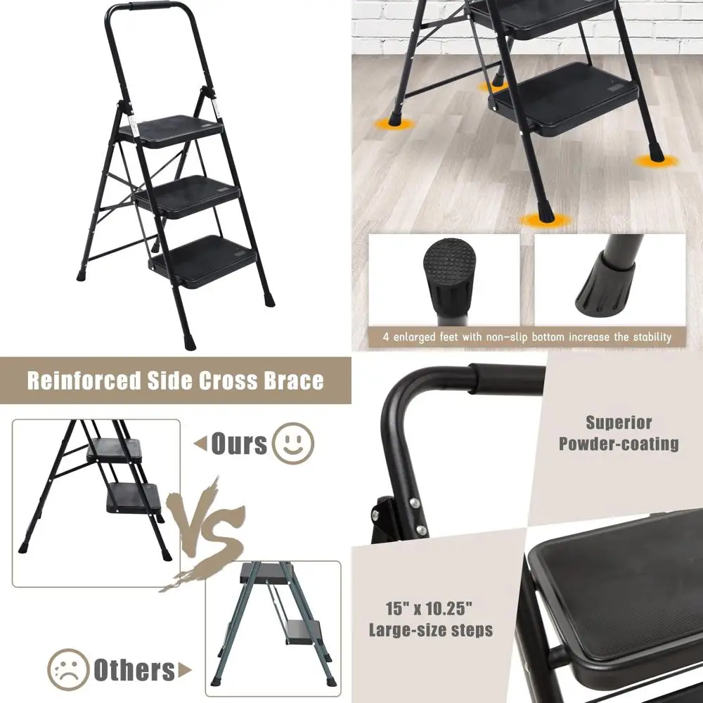 складной 3-ступенчатый табурет с поручнями для взрослых — вместимость 330 фунтов, легкий и портативный.