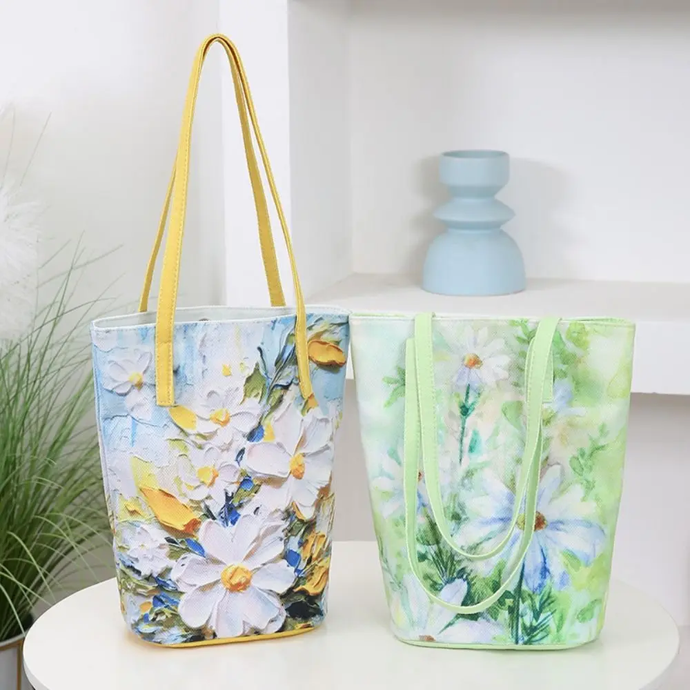 

New Large Capacity Floral Bucket Bag Casual Canvas Habdbag Flannel Bags Fashion Shoulder Bag Portable Printed Handbag