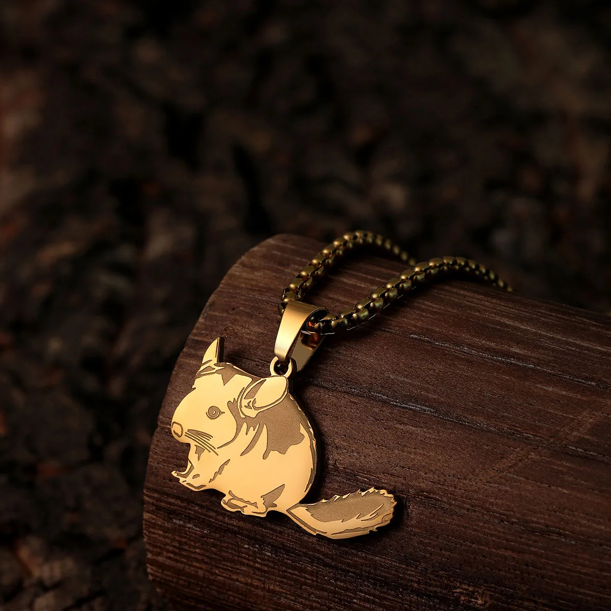 Kinitial Cute Chinchilla Pendant Men Stainless Steel Mouse Animal Charm Necklace Women Men Jewelry