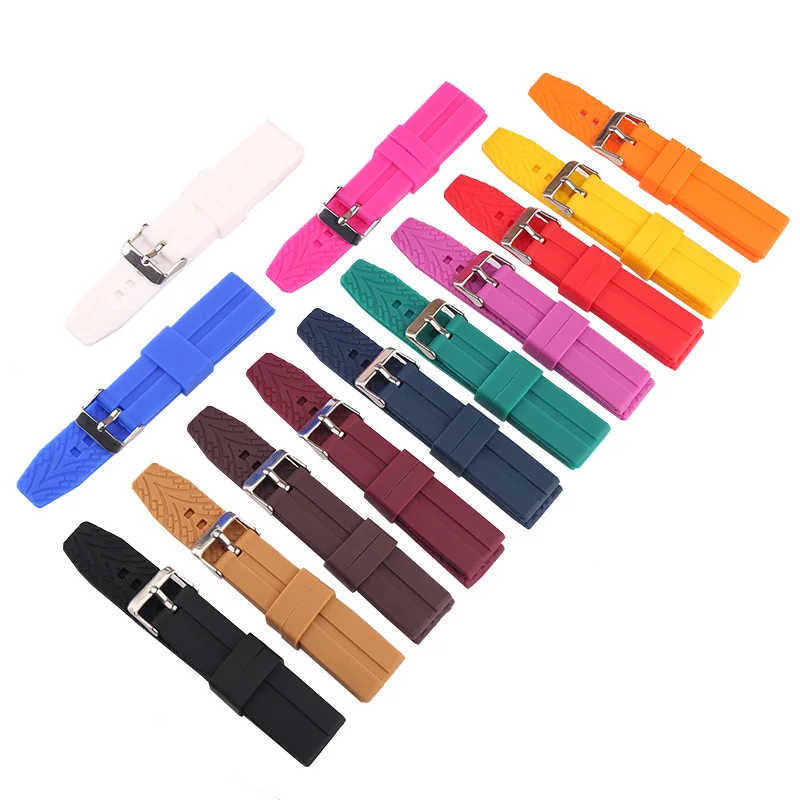 

Watch accessories Candy-colored silicone rubber strap 22mm pin buckle men's and women's sports waterproof wristband bracelet