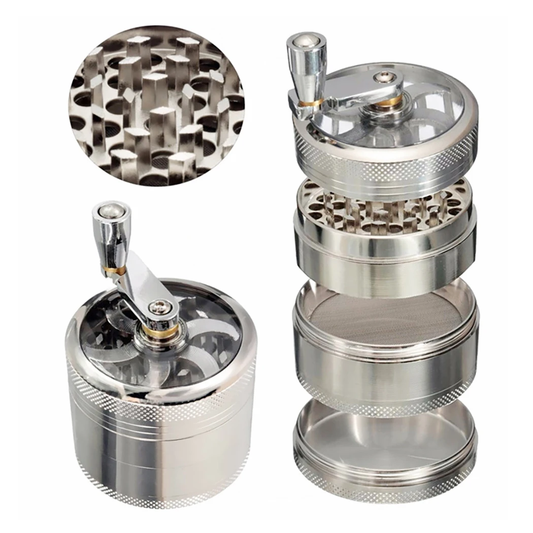 Zinc Alloy Hand Operated Herb Grinder, Spice Mills e Minpers, Triturador de Metal de 4 Camadas para Fumantes, Acessórios para Fumar, Presentes, 55mm