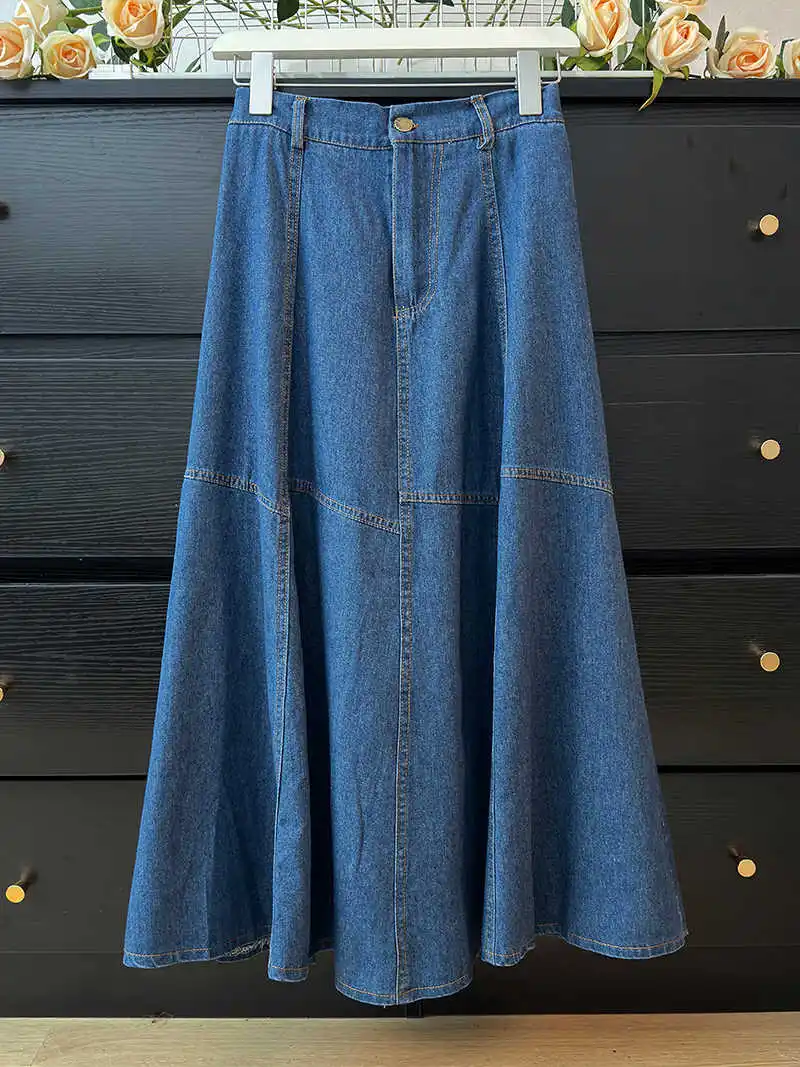 Light Blue Women\'s Long Denim Half Skirts Korean Temperament High Waist Slim A-Line Skirt Summer New Fashion Thin Midskirts