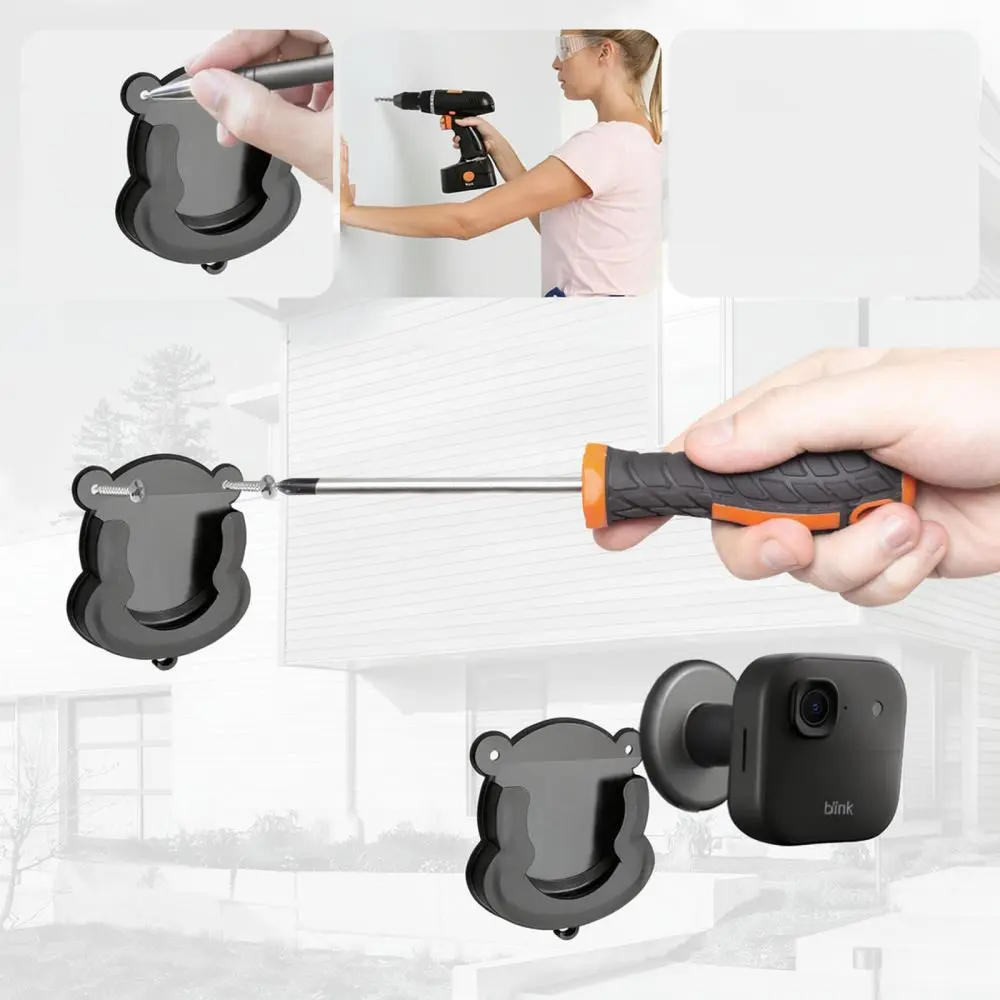 Wall Bracket For Blink Surveillance Cameras Flexible Angle Mounting Stand Drill And Adhesive Fixation Black Color