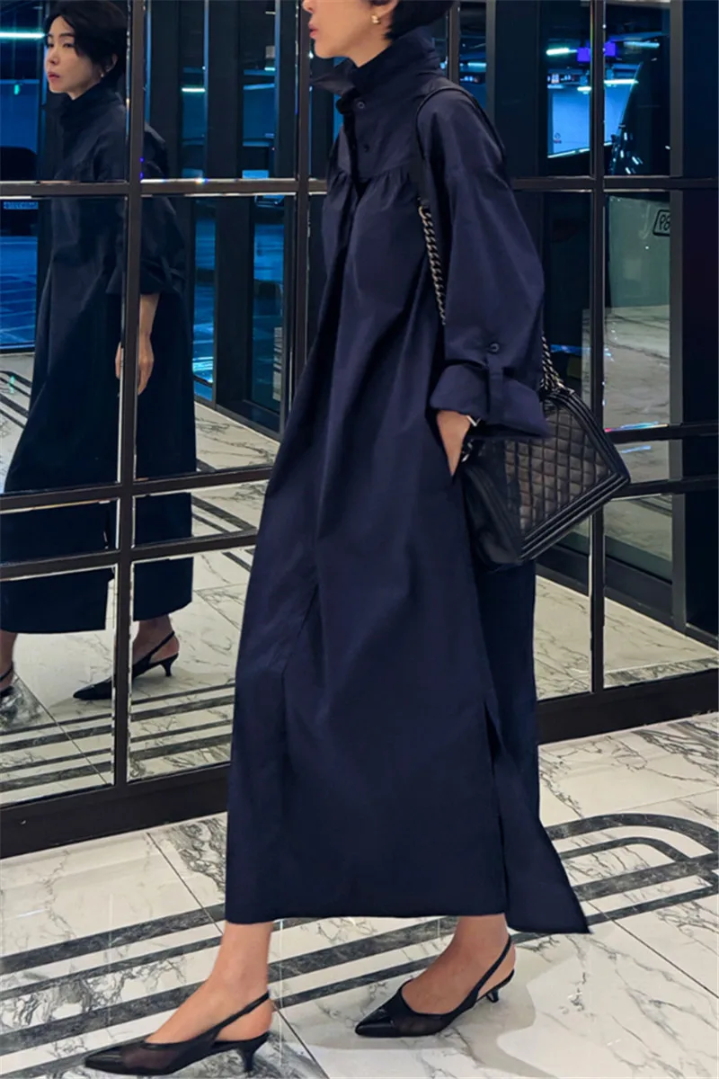 Długa, luźna spódnica midi damska plus size z bawełny na wiosnę, lato i jesień, modny krój A-line z guzikami.