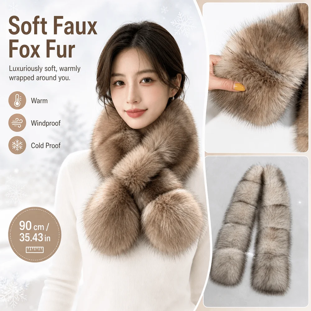 New Faux Fox Fur Cross Scarf Soft Texture Solid Neck Scarf Thick Warm Double-sided Neck Muffler Women Girl