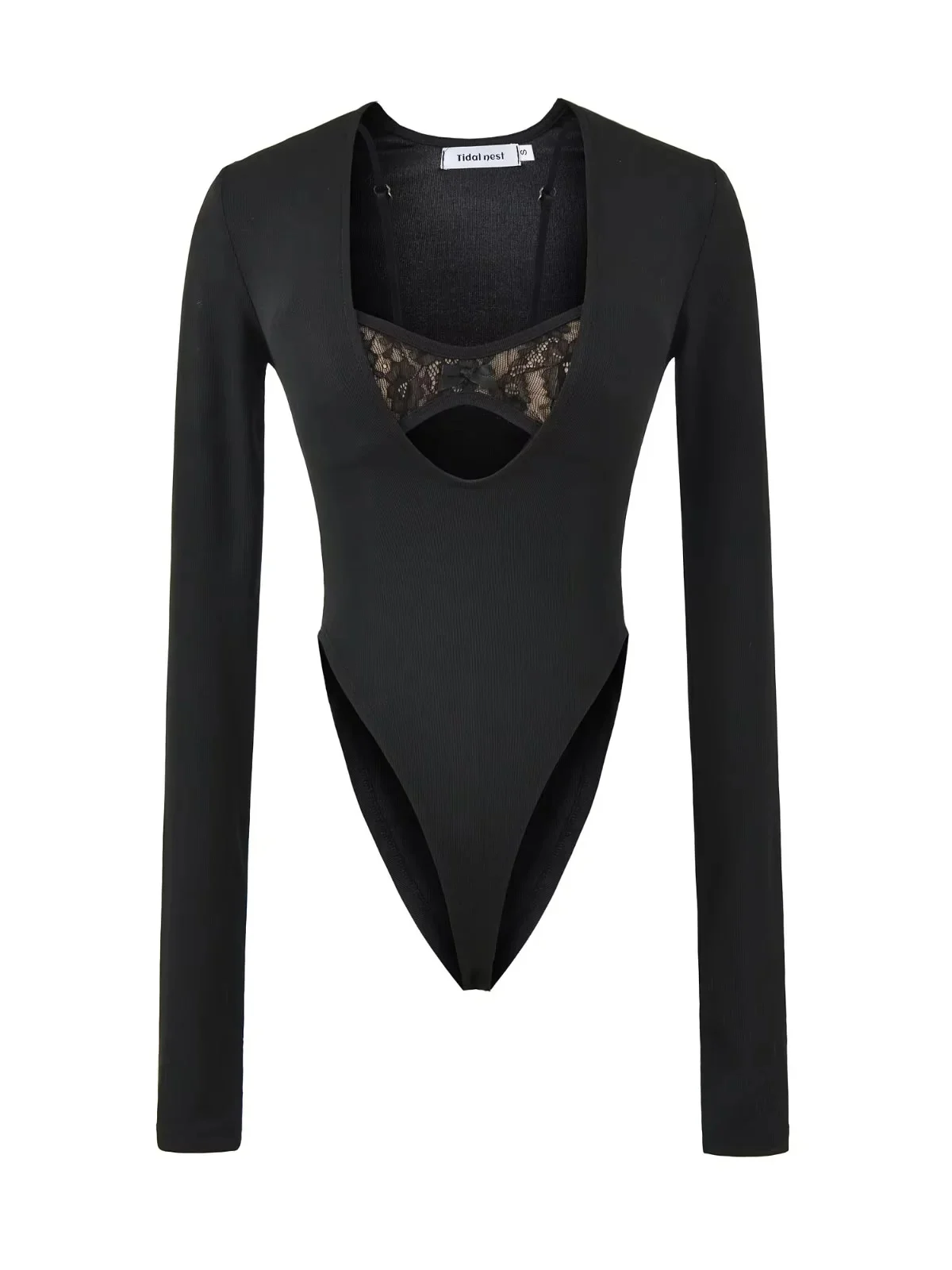 

Сексуальный комплект женского нижнего белья: кружевной топ с глубоким V-образным вырезом и облегающие шорты с высокой талией из полиэстера