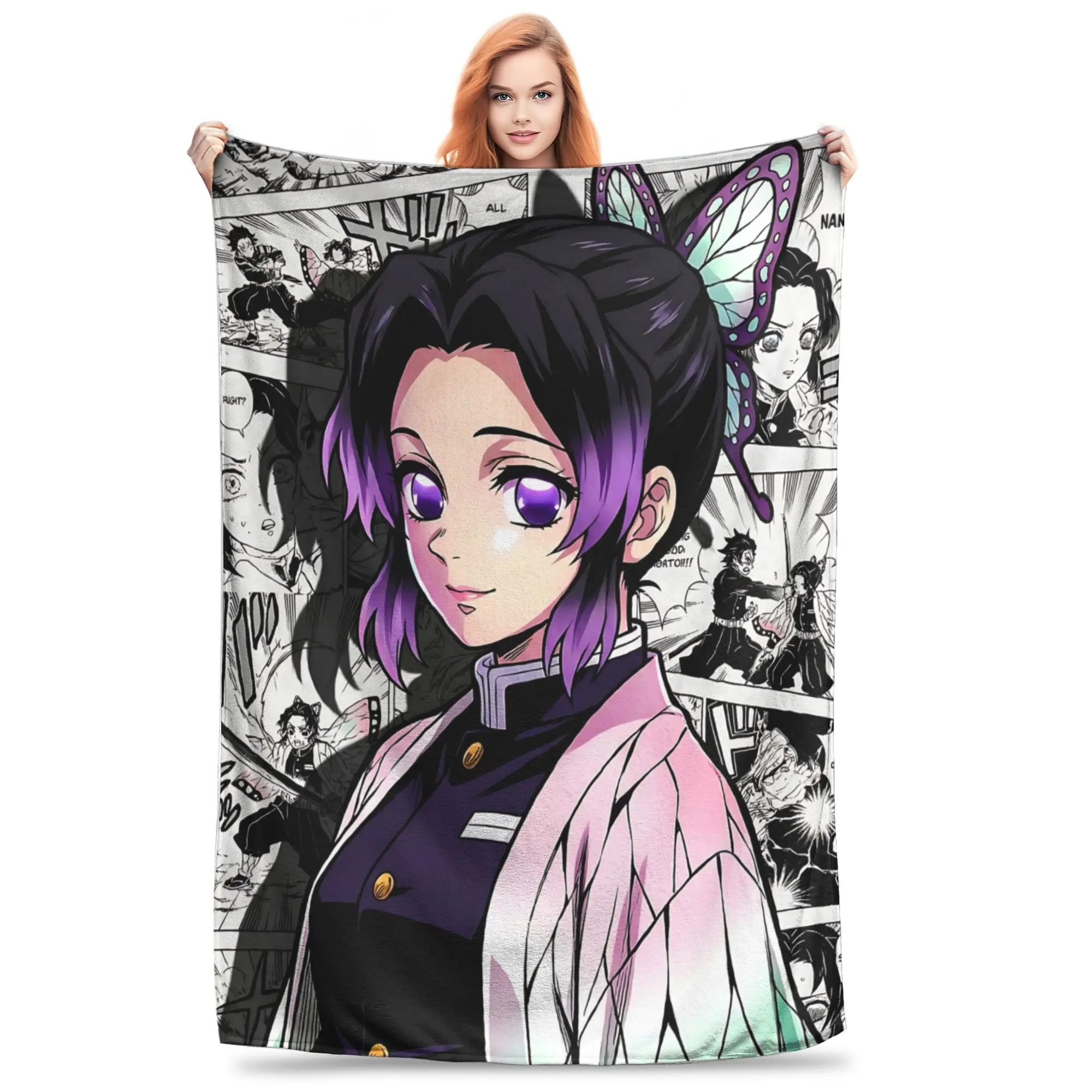 1PC Demon Slayers Anime Shinobu Kocho  Winter Blankets for Adults Bedding Home Interior Sofa Knee