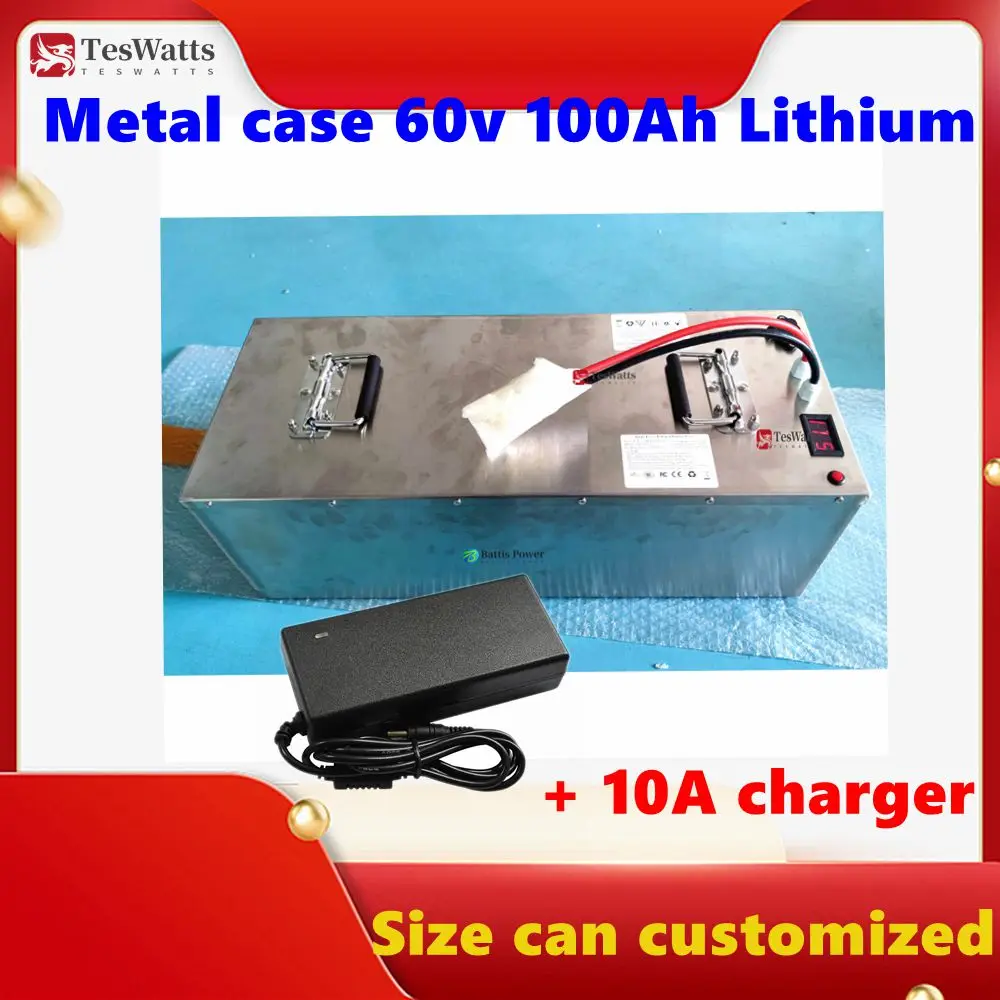 Metal case 60v 100Ah Lithium battery li-ion High power 5000w for RV boat motor solar wind energy UPS + 10A charger Not lead acid