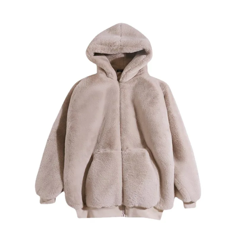 Plush Jacket Women Feather Coats Faux Fur Coat Winter Imitation Rabbit Fur Korean Hooded Outerwear Thick Warm Y2k Loose Tops