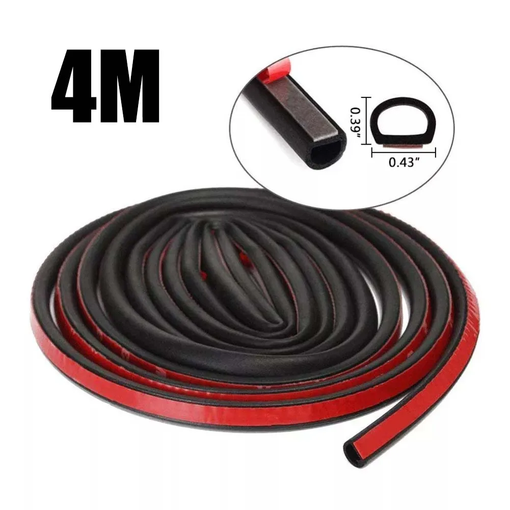 4m D Shape Car Door Seal Strip D-Type Car Weatherstrip Door Frame Windows Engine Boot Sealing Strips Noise Insulation Soundproof