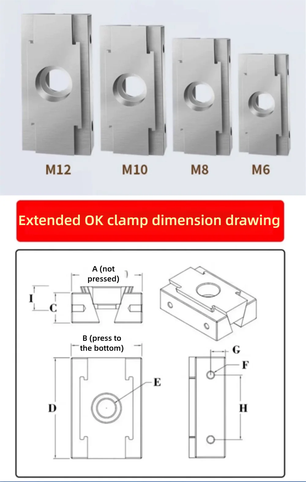 Werkstatt CNC-Zubehör Seitenbefestigungsklemmblock M6 M8 M10 M12 M14 M16 M20 Stahl Ok Spannfutter Pressmaschinen-Schraubstock Pneumatisches Werkzeug – Detail 2