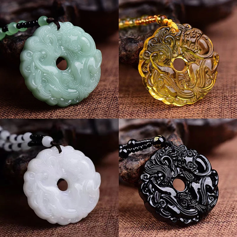 Green Jade Hand-Carved Dragon Hollow Jade Pendant Necklace Fashion Chinese Amulet Women Man\'S Lucky Necklace Jewelry Gift