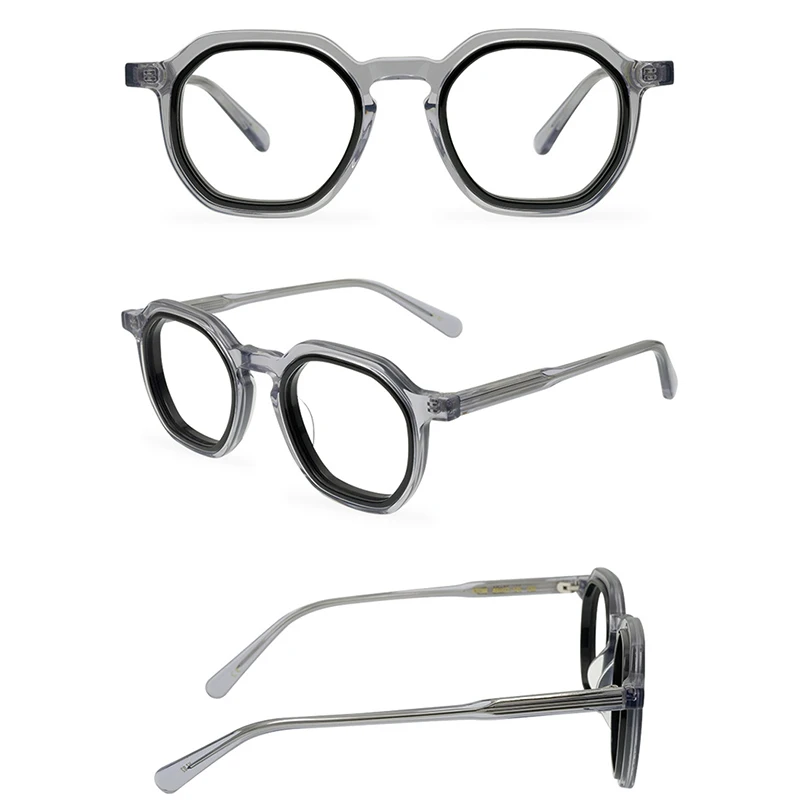 

Belight Optical Women Men Colorful Double Deck Acetate Vintage Retro Design Spectacle Frame Eyeglasses Precription Lens G2290