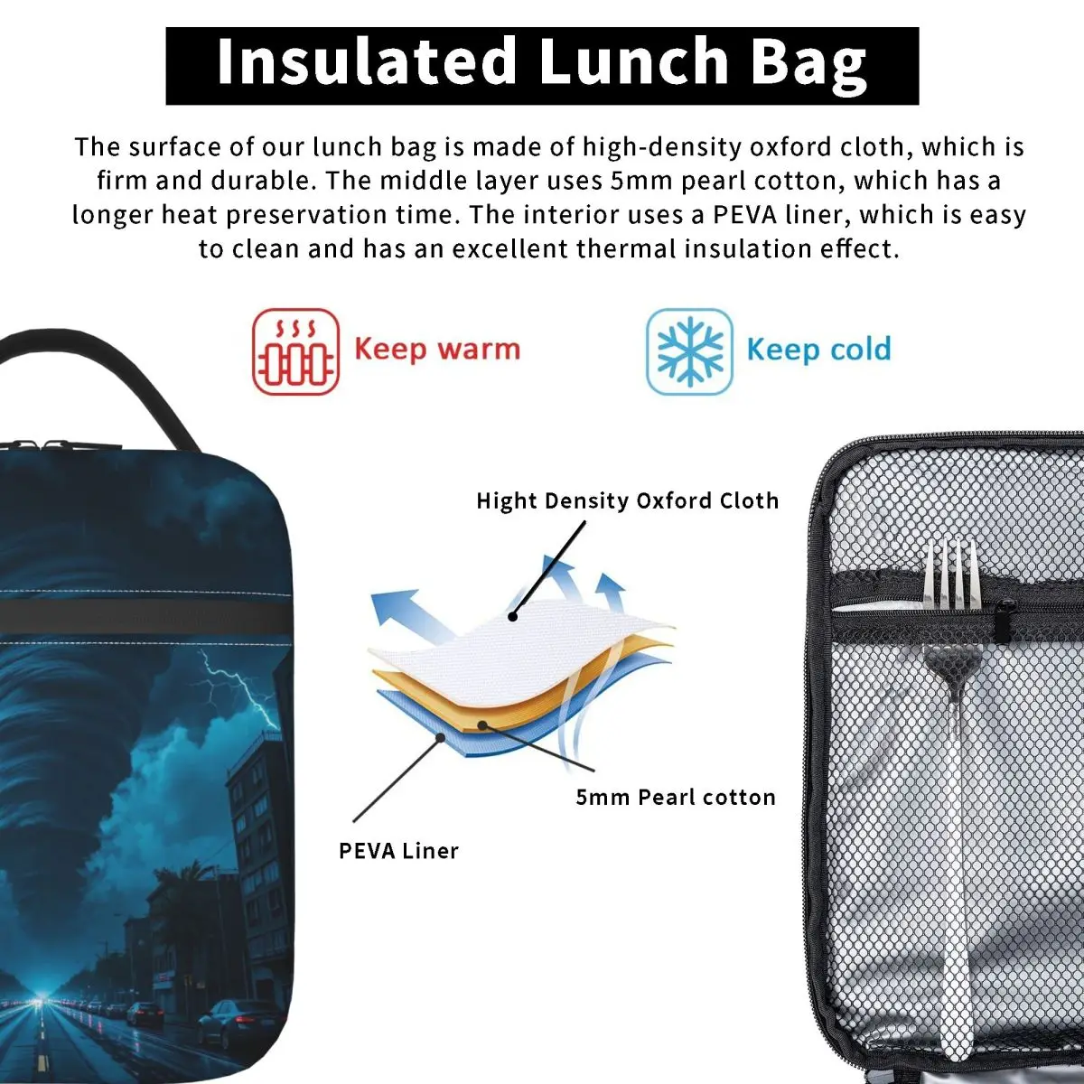 Fantasy World Tornado Apocalypse Insulated Lunch Bag for Women Kids Portable Food Boxes Thermal Lunch Box Tote