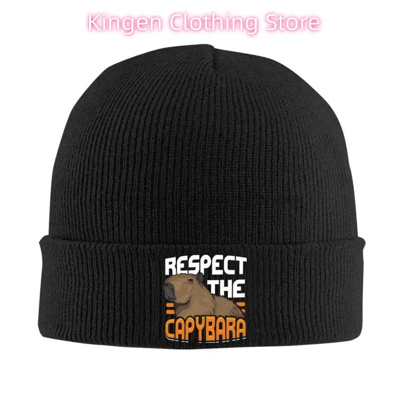 Respect The Capybara Bonnet Caps Funny Rodent Capibara Cozy Beanie Hats Outdoor Knitted Cap Winter Warm Skullies Beanies Cap