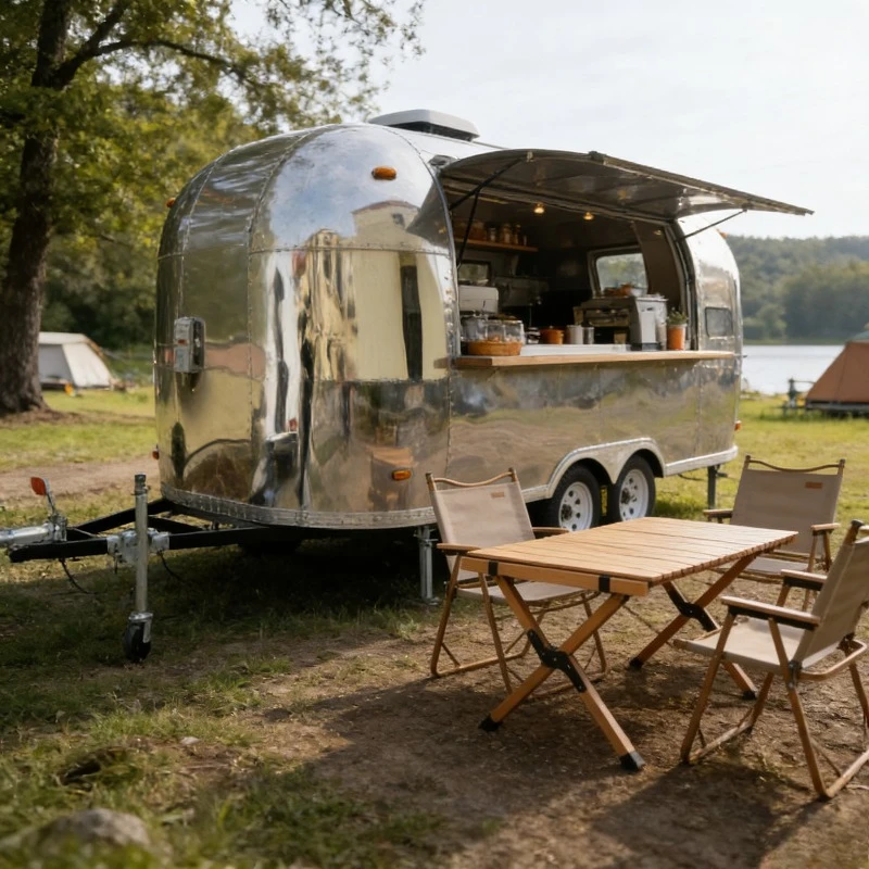 Mobile Catering Trailer With Full Kitchen Stainless Steel Food Cart Outdoor Food Van For Events Parties Catering Business