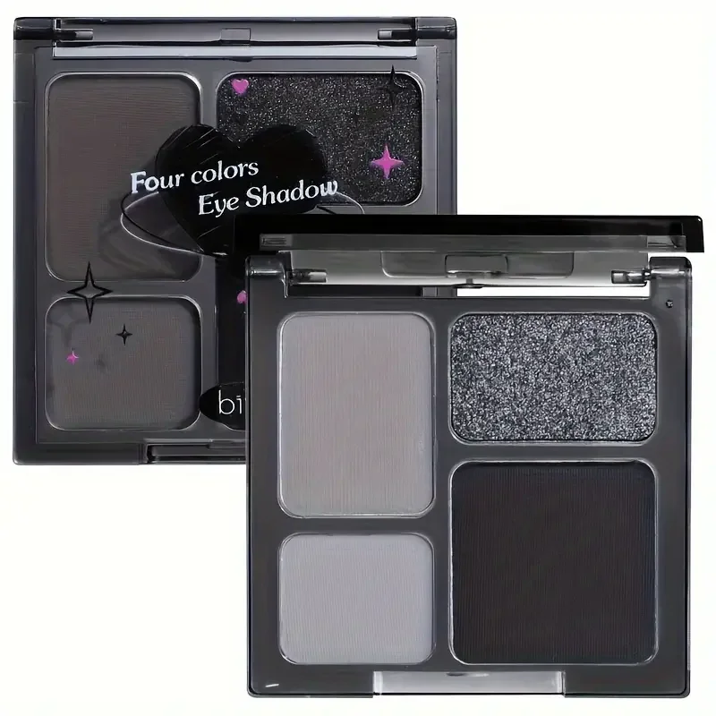 Paleta de Sombra Matte Pearl Glitter, Maquiagem Punk Smoky, Prata Cinza Preta, Maquiagem Festa de Halloween, 4 cores