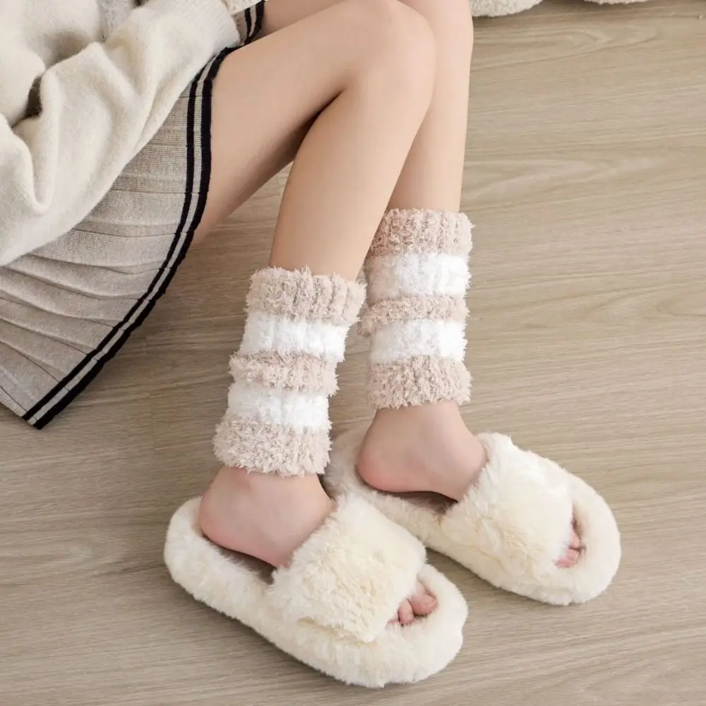 

Утолщенные теплые короткие носки-трубочки, простые полосатые напольные плюшевые чулки, гетры, чулочно-носочные изделия, чулки из кораллового флиса, осень