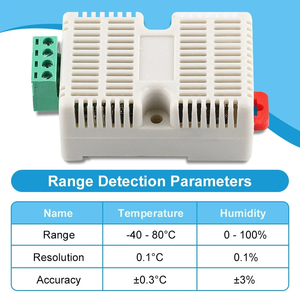 SHTC3 Temperature Humidity Sensor Industrial Sensors Monitor Transmitter 5Pin 35MM DIN Tracks Output RS485 Modbus Protocol