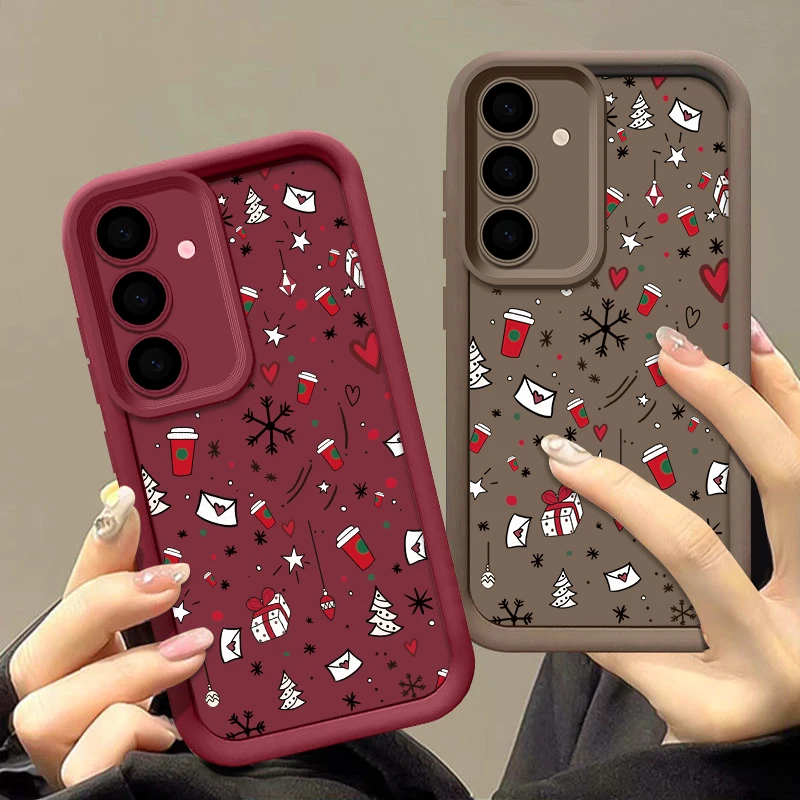 Funda de teléfono con bonito patrón navideño para Samsung Galaxy A17 A56 A16 A15 A55 A54 A53 5G S24 FE S25 Edge S23 S22 Ultra Plus, funda de TPU