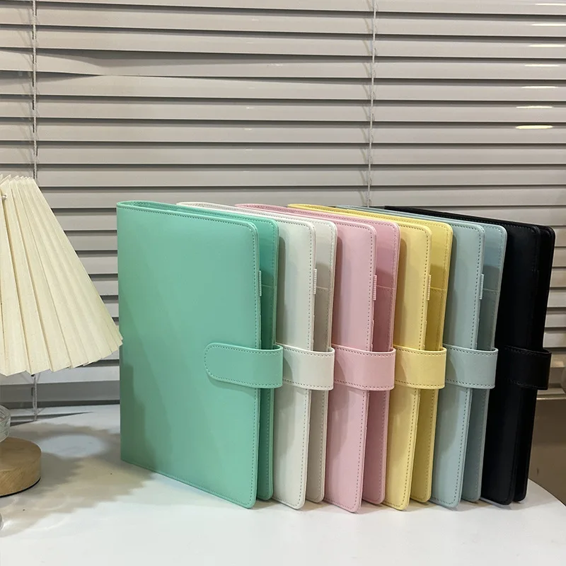 macaroon serie pu couro solto folha binder clip on notebook papelaria faca voce mesmo apenas capa a5 a6 18 cores 01