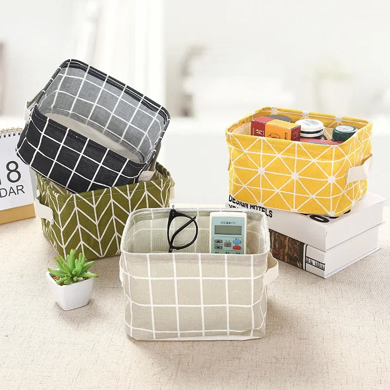 Linen Desktop Storage Basket Sundries Toy Storage Box Laundry Basket Underwear Cosmetic Organizer Office Stationery Organizer