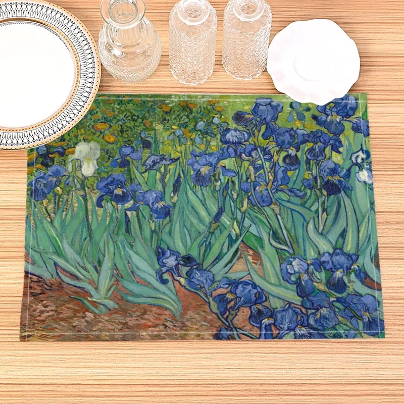 Van Gogh Painting Print Linen Dining Table Mats Kitchen Placemat 30X40cm Coasters Pads Bowl Cup Mat