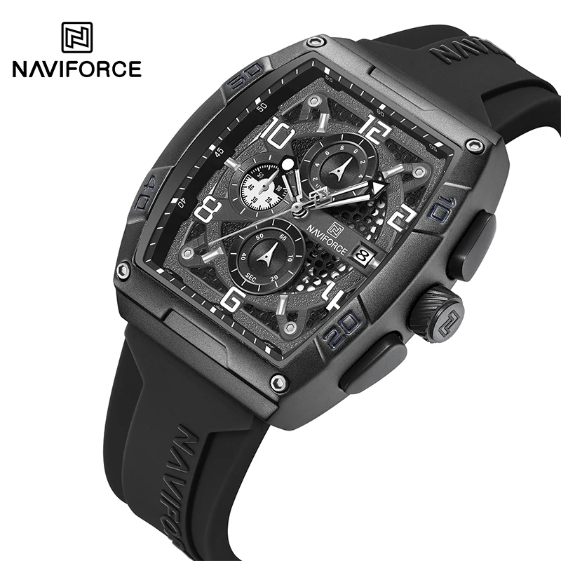 NAVIFORCE Men Quartz Large Dial  Multi-function Calendar Military Watch Male Sport Wrist Watches TPU Strap Water Resistant Clock