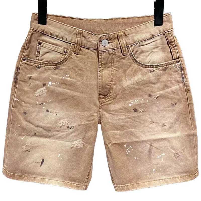 Hip-Hop Streetwear Men's Denim Shorts Summer Fashion Khaki Graffiti Scratches Biker Loose Straight Short Jeans Korean Clothes view 6