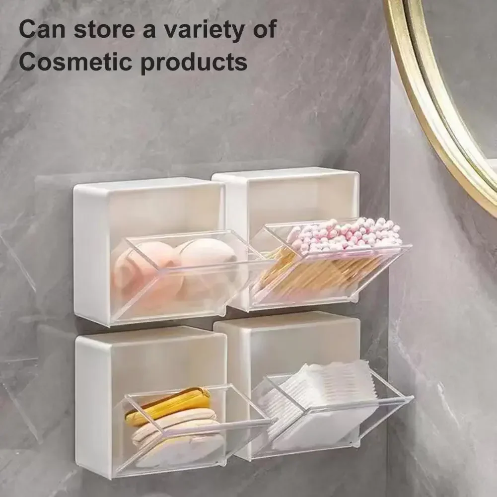 2/4/6/9pcs Wall Mounted Cotton Pad Storage Boxes Dustproof Bathroom Organizer For Cotton Swabs Makeup Adhesive JewelryHolder Box