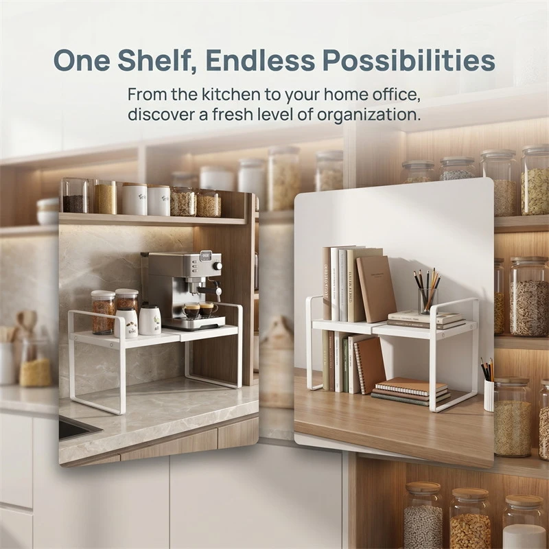 

Layered Expandable Kitchen Storage Shelf Multi Level Cabinet Organizer for Seasoning Dish Arrangement Home Daily Use