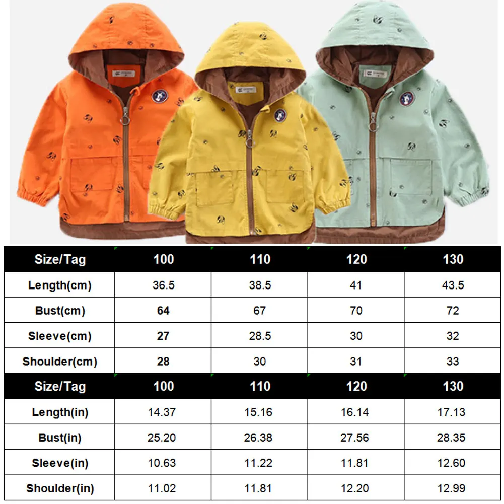 Girls Boys Trench Coat,Chindren's Long Sleeve Casual Windbreaker,Kids Printed Hooded Fall Coat for Spring Autumn