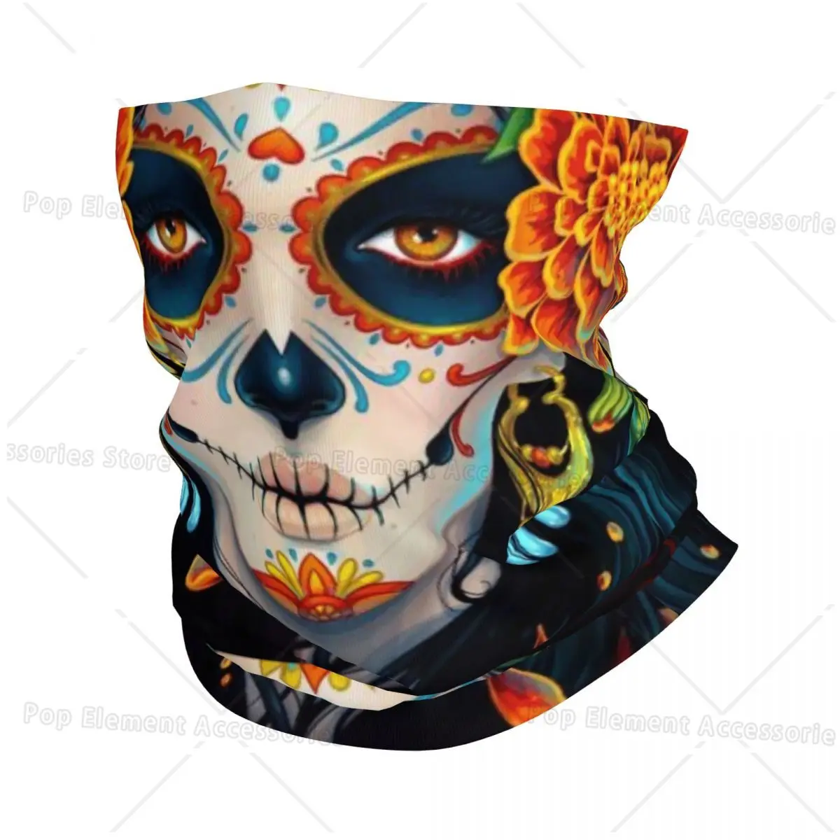 Day Of The Dead Neck Gaiter Women Men UV Face Shield Winter Mexican Sugar Skull Bandana Scarf for Cycling