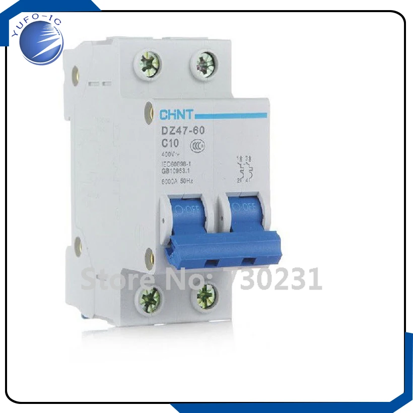 Free Shipping DZ47-60 C10 400V 2P 10A Rated Current Miniature Circuit Breaker Switch hym integrated circuits
