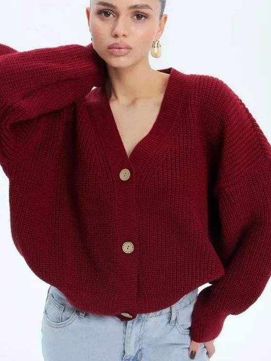 

Модный свободный вязаный кардиган с v-образным вырезом, свитер, верхняя одежда, удобный длинный све, теплый осенне-зимний женский трикотаж